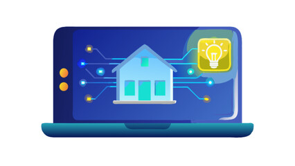 Smart home automation system on laptop screen concept for technology and modern living innovation idea