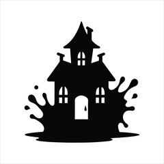 Haunted House with Paint Splash Silhouette Vector