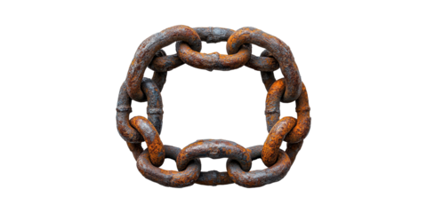 Rusty Metal Chain In Circular Formation. Symbol Of Strength, Connection, And Decay Isolated On Transparent Background