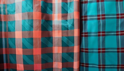 two vibrant teal and coral plaid patterns perfect for textile design fashion or web backgrounds