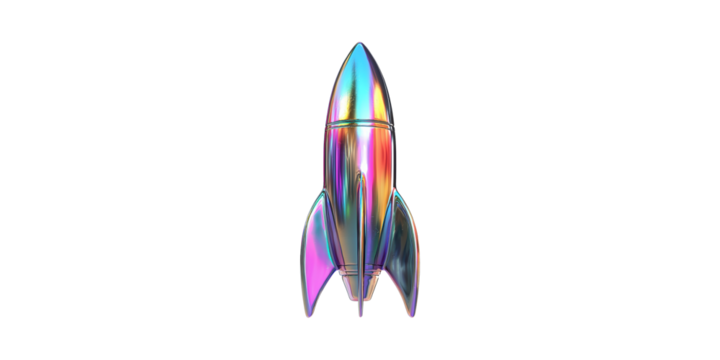 Colorful Iridescent Rocket Model. Futuristic Design And Space Exploration Concept Isolated On Transparent Background