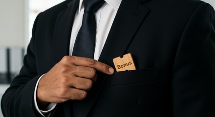 businessman holding a paper with bonus word in pocket 