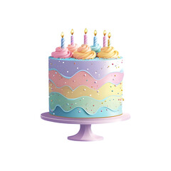 Fantasy birthday cake floating on clouds dreamy theme PNG