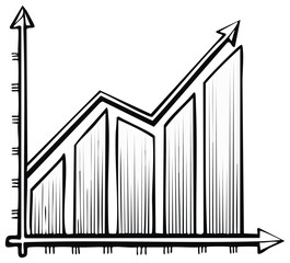 Hand drawn upward trending graph with ascending arrow and bars