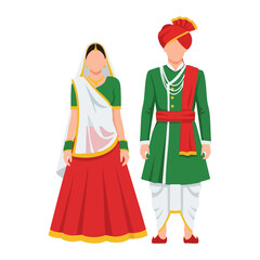 Obraz premium Rajasthani Ghagra Odhani Angrakha Couple Vector - Traditional Folk Cultural Logo Design