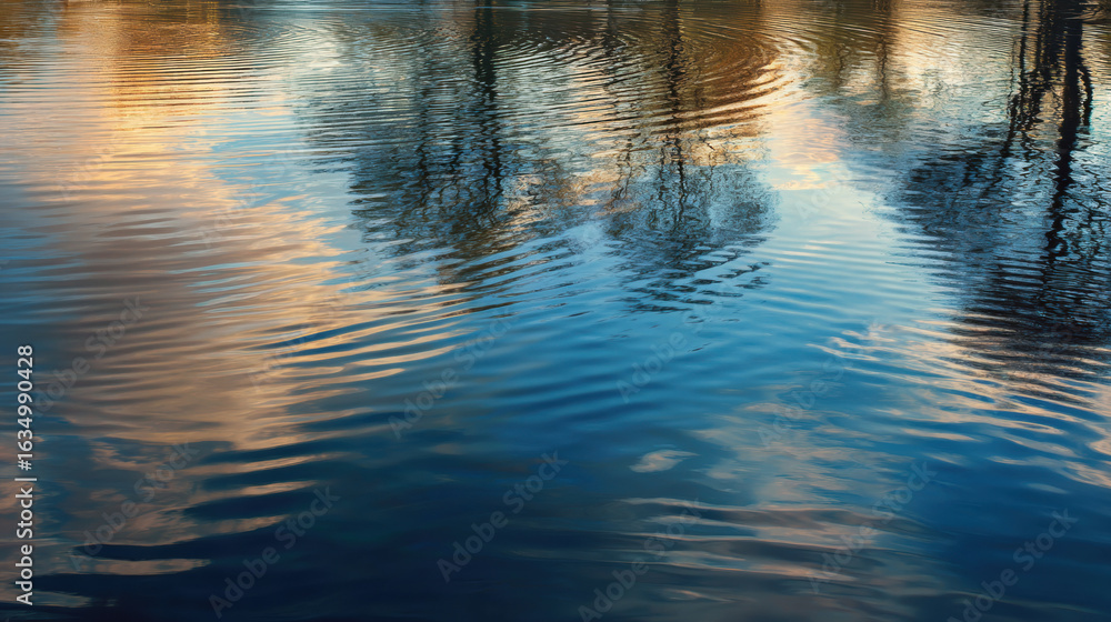 Poster abstract ripples on the water surface with reflection of sky and trees
