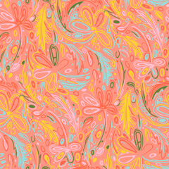 Seamless pattern  with flowers in doodle style. Vector illustration.