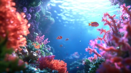 Naklejka premium Underwater scene fish coral reef