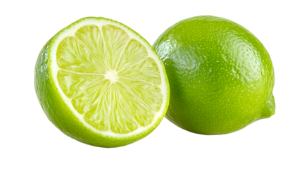 A lime is cut in half, and the inside is shown. The lime is green and has a fresh, citrusy smell