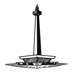 Monumen Nasional National Monument in Jakarta Indonesia Drawing Style Vector