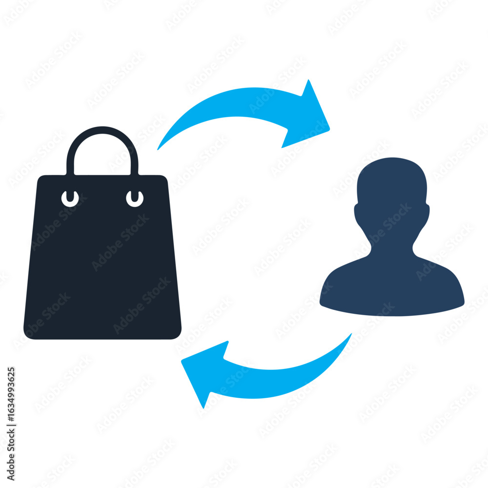 Poster commerce exchange icon with customer and shopping bag symbolizing transactions and interactions for 