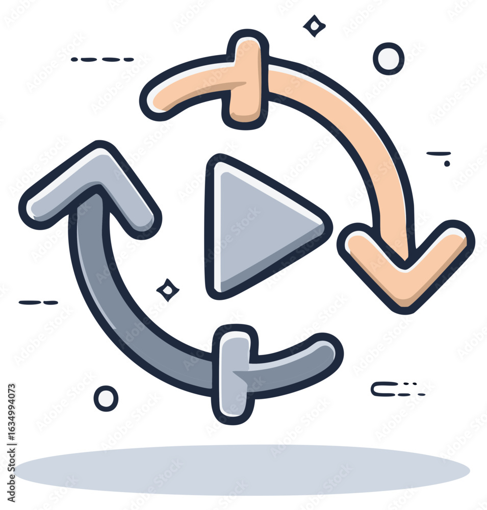 Poster play button with circular arrows, refresh icon concept, vector illustration