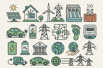 Renewable Energy Technologies with Solar Panels, Wind Turbines, and Electric Car