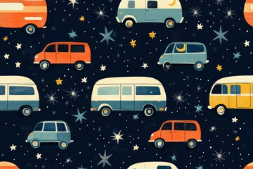 Naklejka premium Night Drive Repeat – Stars, Silhouettes and Scenic Roads