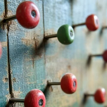 A close-up view of a collection of red and green knobs