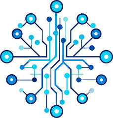 Editable vector of abstract tech circuit lines with glowing blue nodes on white background.