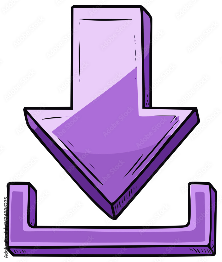 Poster purple down arrow icon with a loading tray symbol for download or saving information