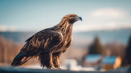 Magnificent golden eagle in a stunning profile view, showcasing its fierce gaze and detailed feathers.