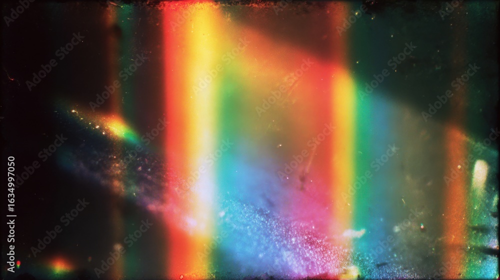 Poster vibrant rays of rainbow light illuminate a dark area, creating a mesmerizing display of colors. the 