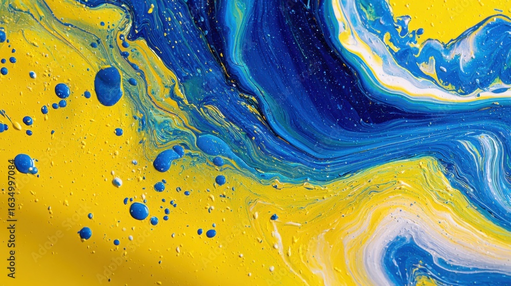 Aufkleber this artwork showcases a stunning blend of blue and yellow swirls interspersed with droplets, creati