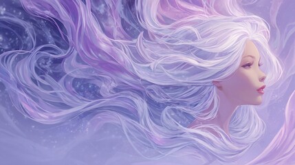 Serene woman with flowing, ethereal hair