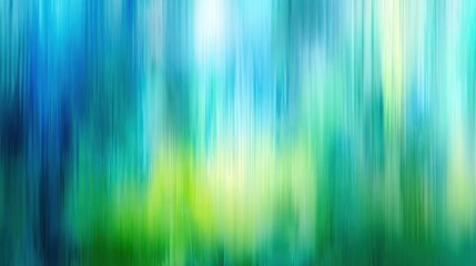 Colorful vertical strokes of blue and green blend together, creating an abstract representation of a peaceful forest landscape illuminated by soft daylight.