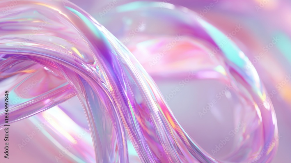 Poster translucent shapes twist and turn in soft pastel colors, creating a mesmerizing abstract design that