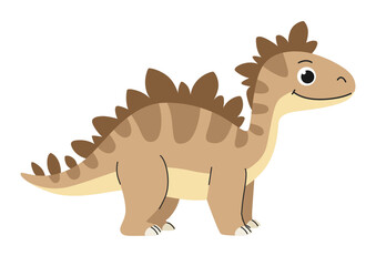 Childrens cartoon dinosaur stegosaurus. Cute little prehistoric animal. Brown dinosaur. Vector illustration.