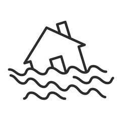 Flooded home. Flood buildings icon. Linear vector illustration eps10.