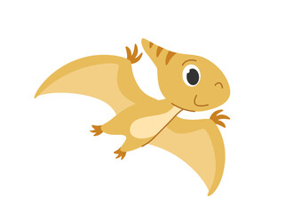 Childrens cartoon dinosaur pterodactyl. Flying prehistoric lizard. Cute little prehistoric animal. Vector illustration on white background. © Ирина Яшкирева