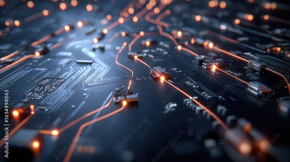 Poster high tech circuit board abstract futuristic connection system