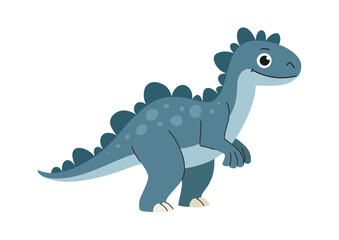 Childrens cartoon dinosaur. Big blue-gray predatory dinosaur. Cute little prehistoric animal. Vector illustration.