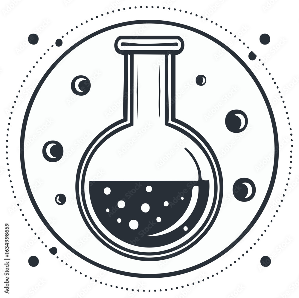 Poster laboratory flask in circle science concept line art
