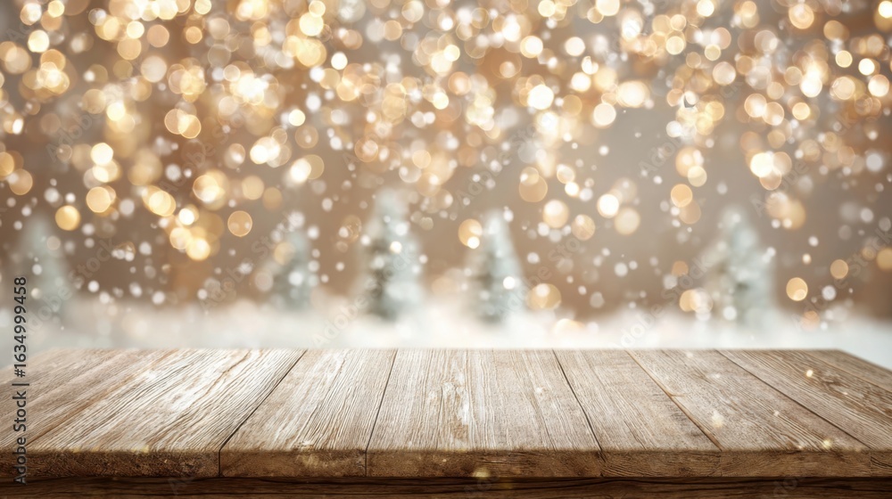 Poster a rustic wooden table is set against a blurred background filled with warm bokeh lights, evoking a c