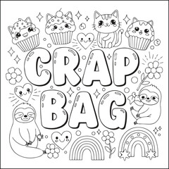 Cute swear word. Bold and easy coloring pages for adults