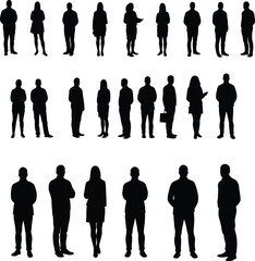 Diverse business people silhouettes, vector illustration of a professional crowd. A collection of men and women figures for graphic design and web projects, set of office workers.