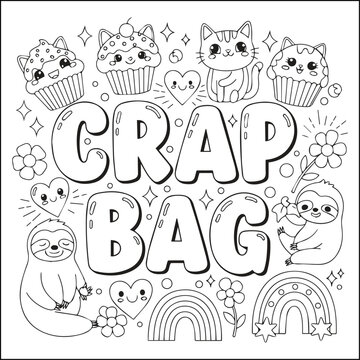 Cute swear word. Bold and easy coloring pages for adults