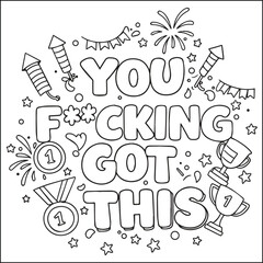 Cute swear word. Bold and easy coloring pages for adults