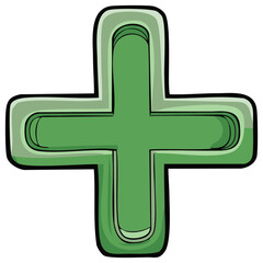 Fototapeta premium Stylized Green Plus Sign Symbol of Addition Medical Aid Help Assistance