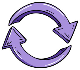Hand Drawn Arrow Circle Rotation Purple Color, Recycling Sign, Arrows Cycle Concept