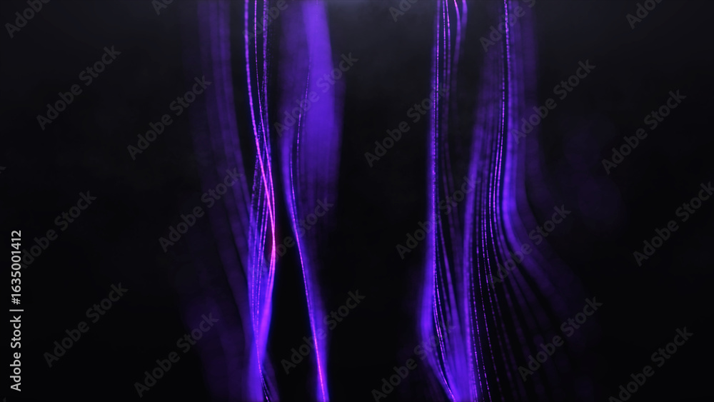 Poster shining purple aurora or energy waves. purple color digital particle line animation. abstract dark m