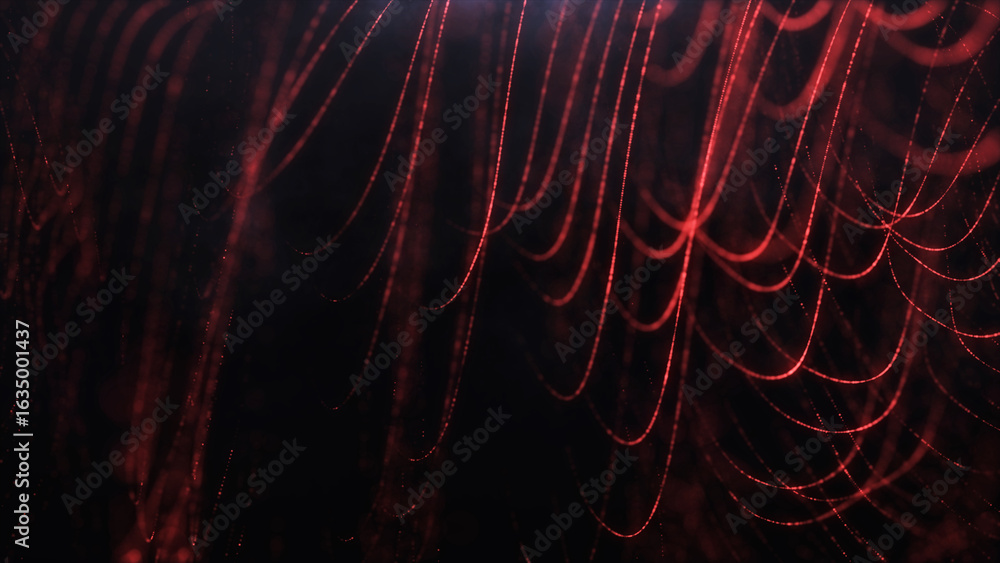 Poster animated red color wavy abstract digital particle background, animation cyber or technology backgrou