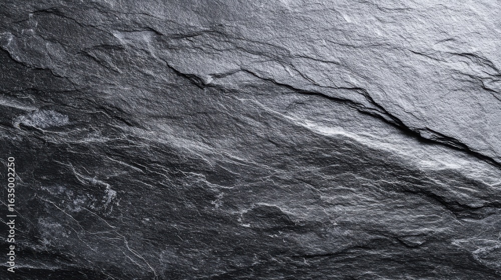 Poster close-up of a textured black stone surface showcasing unique patterns and variations in color.