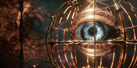 Eye inside cage structure symbolizing surveillance
