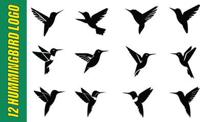 12 Hummingbird Logo Vector Set – Minimal Bird Icons for Branding.
