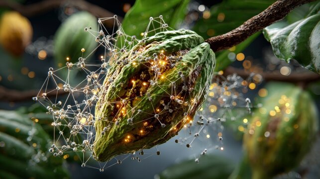 Cacao pod section showcasing zinc oxide nanocrystals for improved nutrient uptake