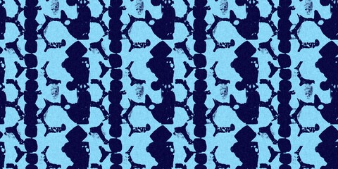 Abstract indigo blue batik dye seamless pattern, Organic bleed effect dyed wash background.