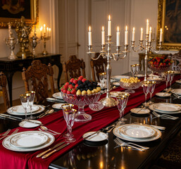 strawberries and luxury dining table