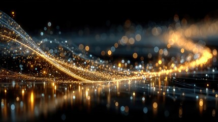 Golden light trail with sparkle stars glitters alpha channel loop animation shiny glowing gold particles trail isolated on transparent background motion design element