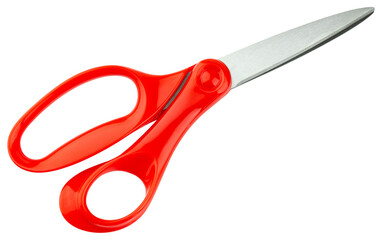 Scissors or shears. Scissors stainless steel blade and plastic red handle. Scissors good for...